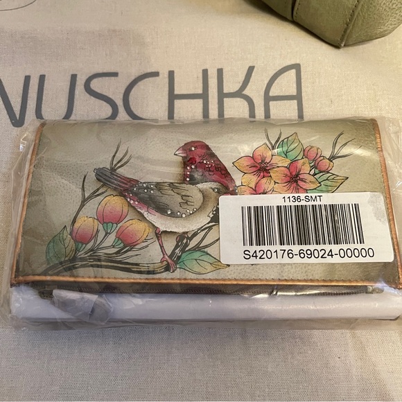 🪿NWT! Summer Tryst Anna by Anuschka, Retired! Birds&Flowers, Hand Painted! - Picture 2 of 6